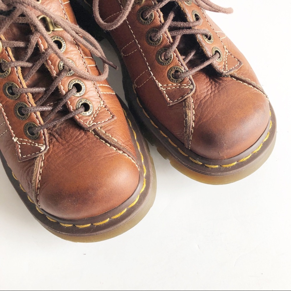 Vintage Cognac Leather Lace-Up Platform Shoes - Women's Size 7.5 - Picture 4 of 8